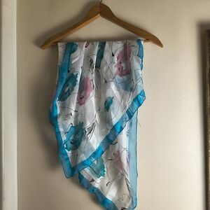 Vintage Floral Sheer Scarf in Teal and Pink